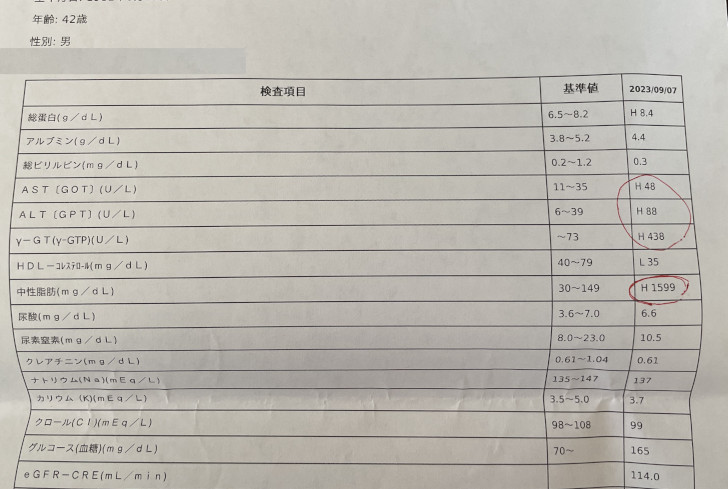 血液検査の結果